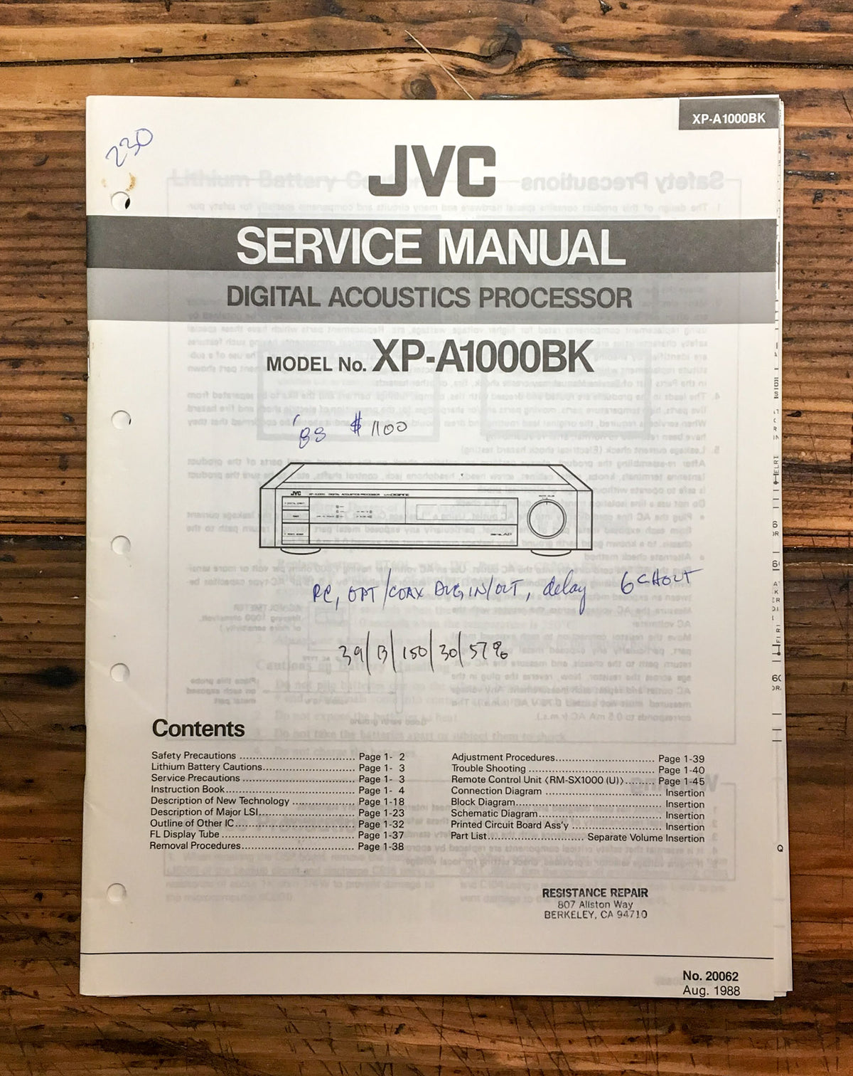 JVC XP-A1000BK XP-AP1000 Digital Processor Service Manual *Original*