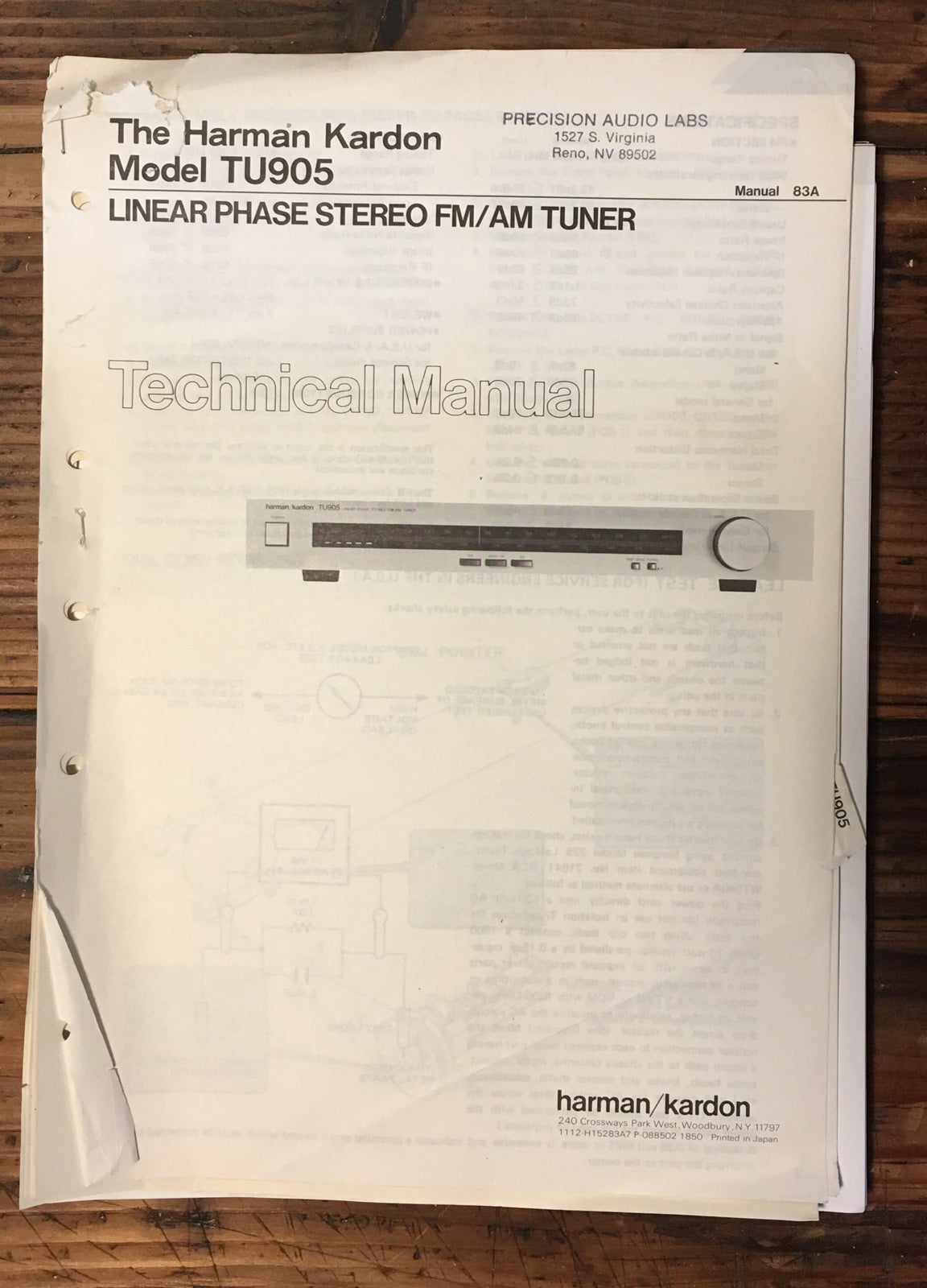 Harman Kardon HK TU905 TU-905 Tuner Service Manual *Original*