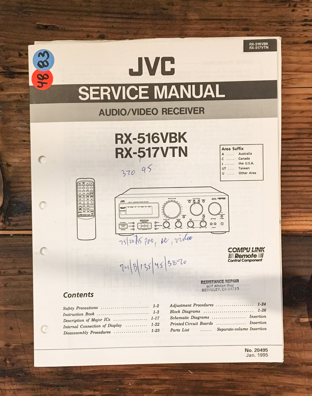 JVC RX-516 RX-517 VBK VTN Receiver Service Manual *Original*