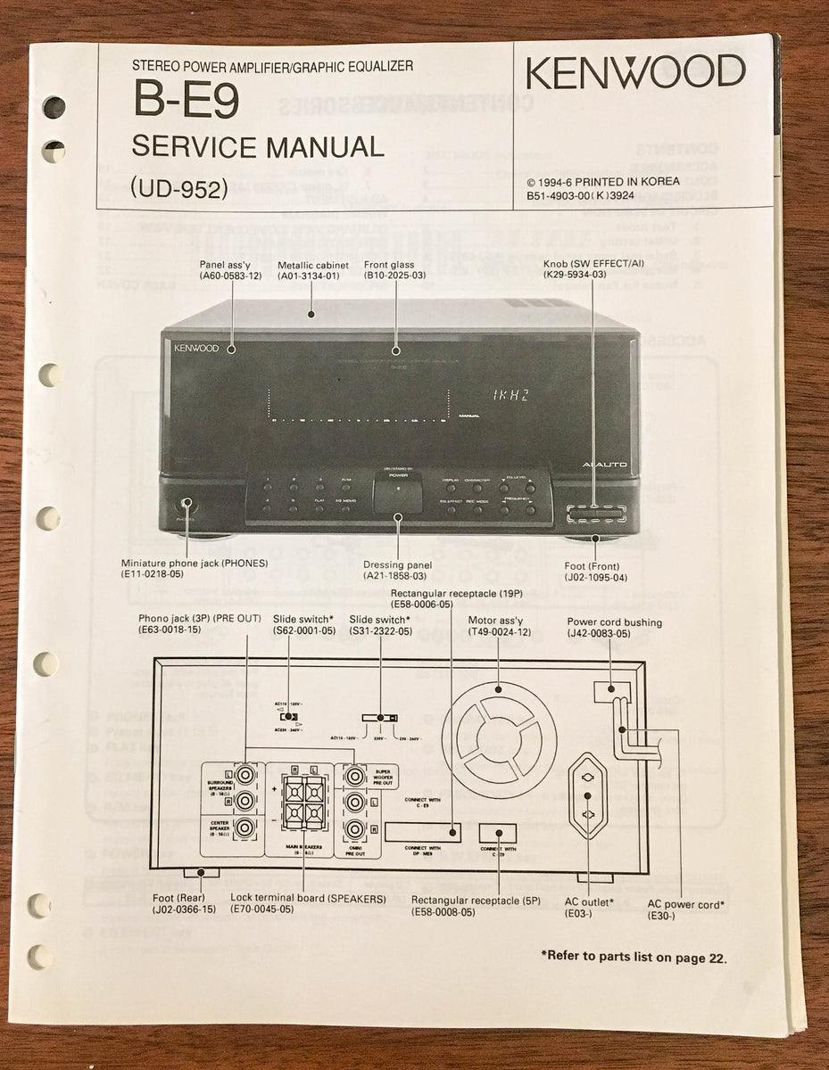 Kenwood B-E9 AMPLIFIER Service Manual *Original* – Vintage Audio Store ...