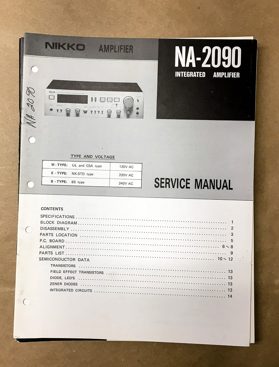 Nikko NA-2090 Amplifier Service Manual *Original*