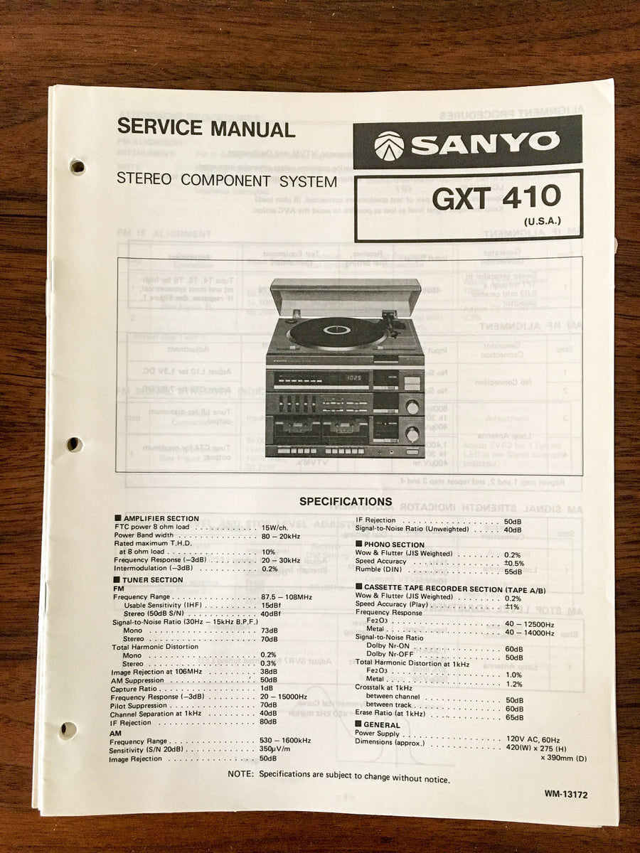 Sanyo GXT 410 Stereo Music System Service Manual *Original* – Vintage ...