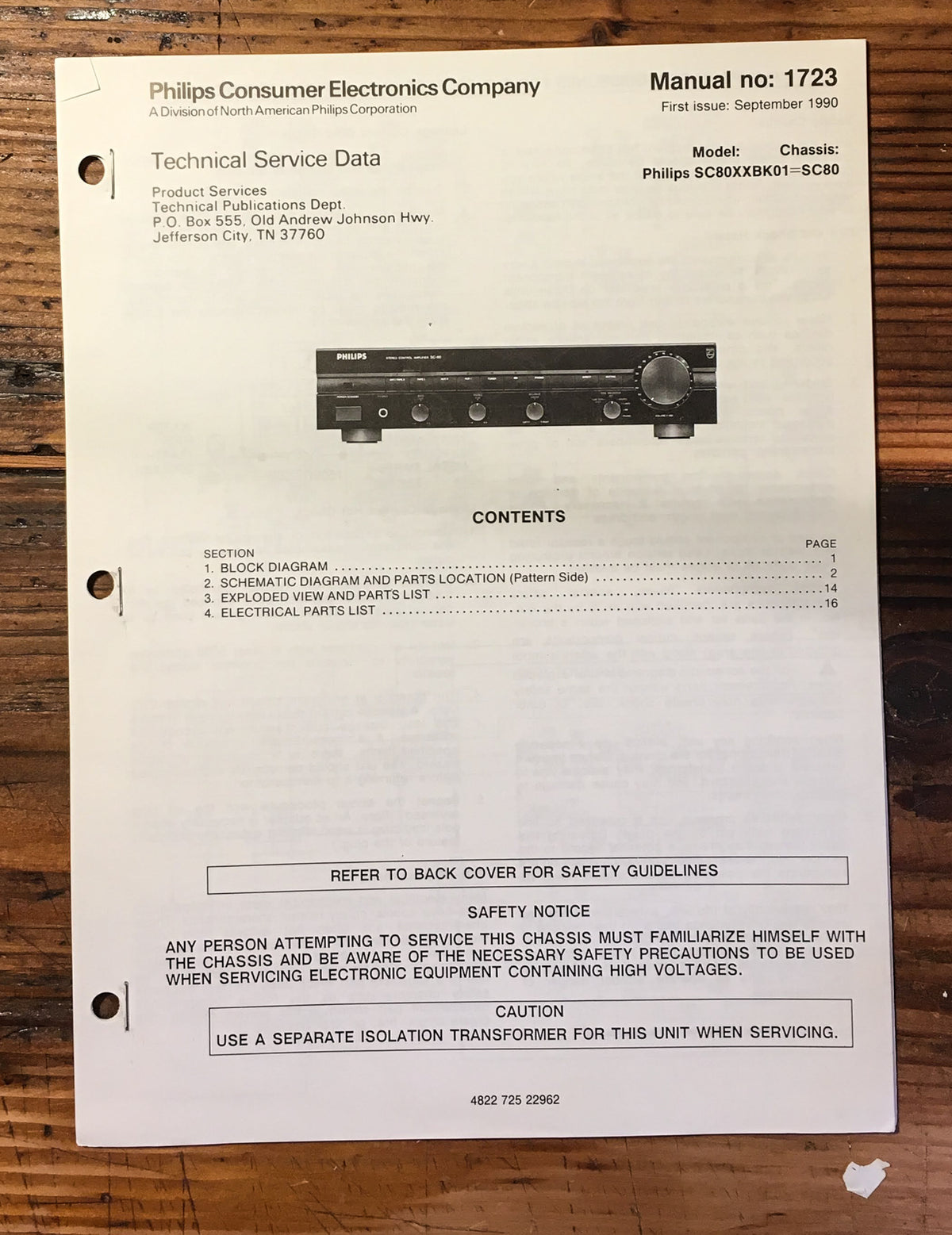 Philips SC80 SC-80 Preamp / Preamplifier Service Manual *Original*