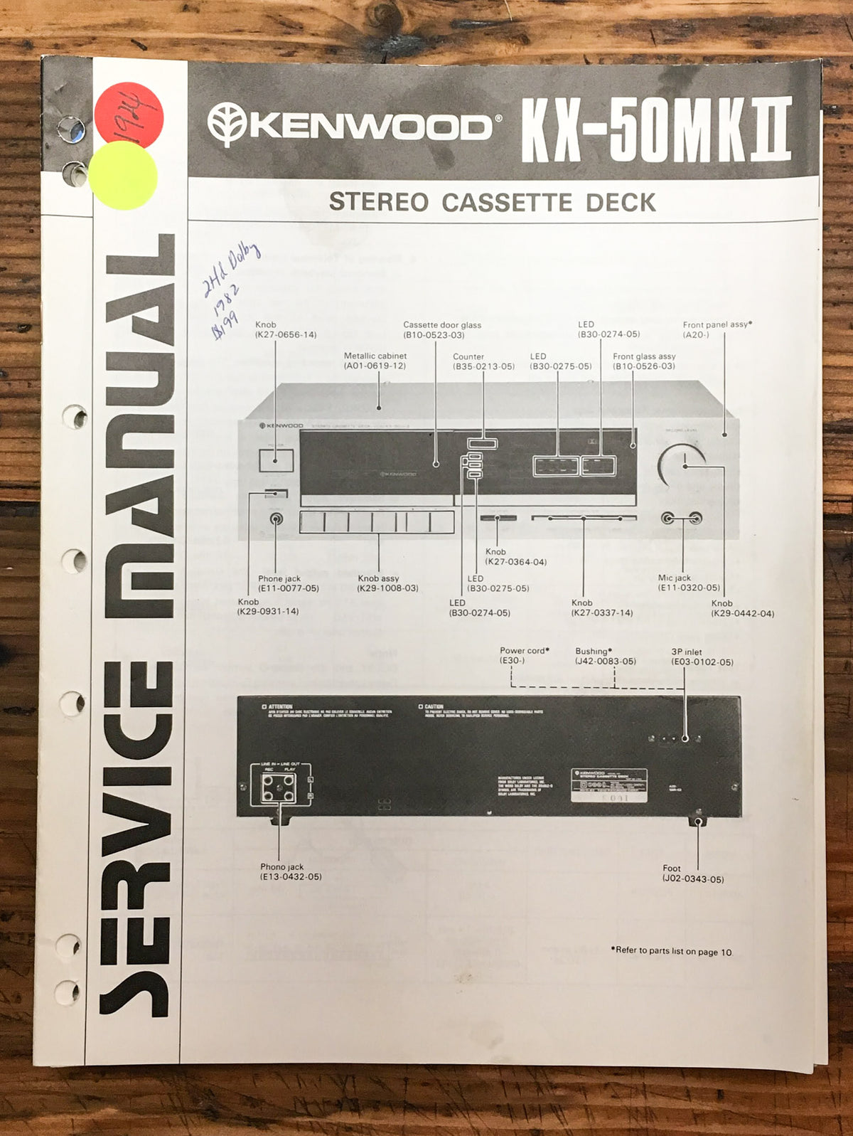 Kenwood KX-50 MK II Cassette Service Manual *Original*
