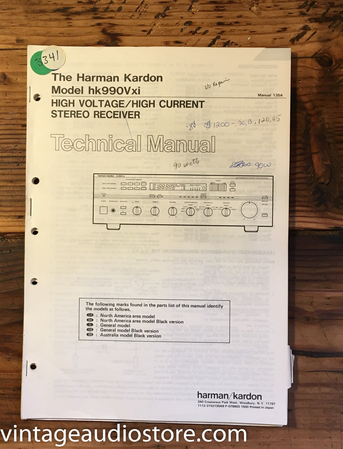 Harman Kardon HK990 Vxi HK 990 Vxi Service Manual *Original*