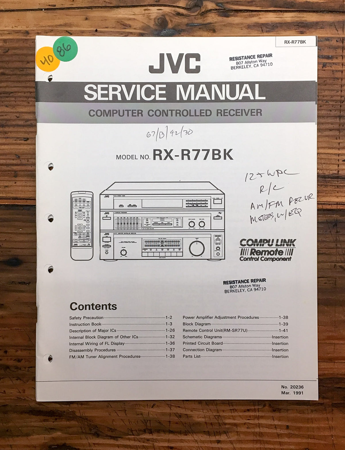 JVC RX-R77 RX-R77 BK Receiver Service Manual *Original*