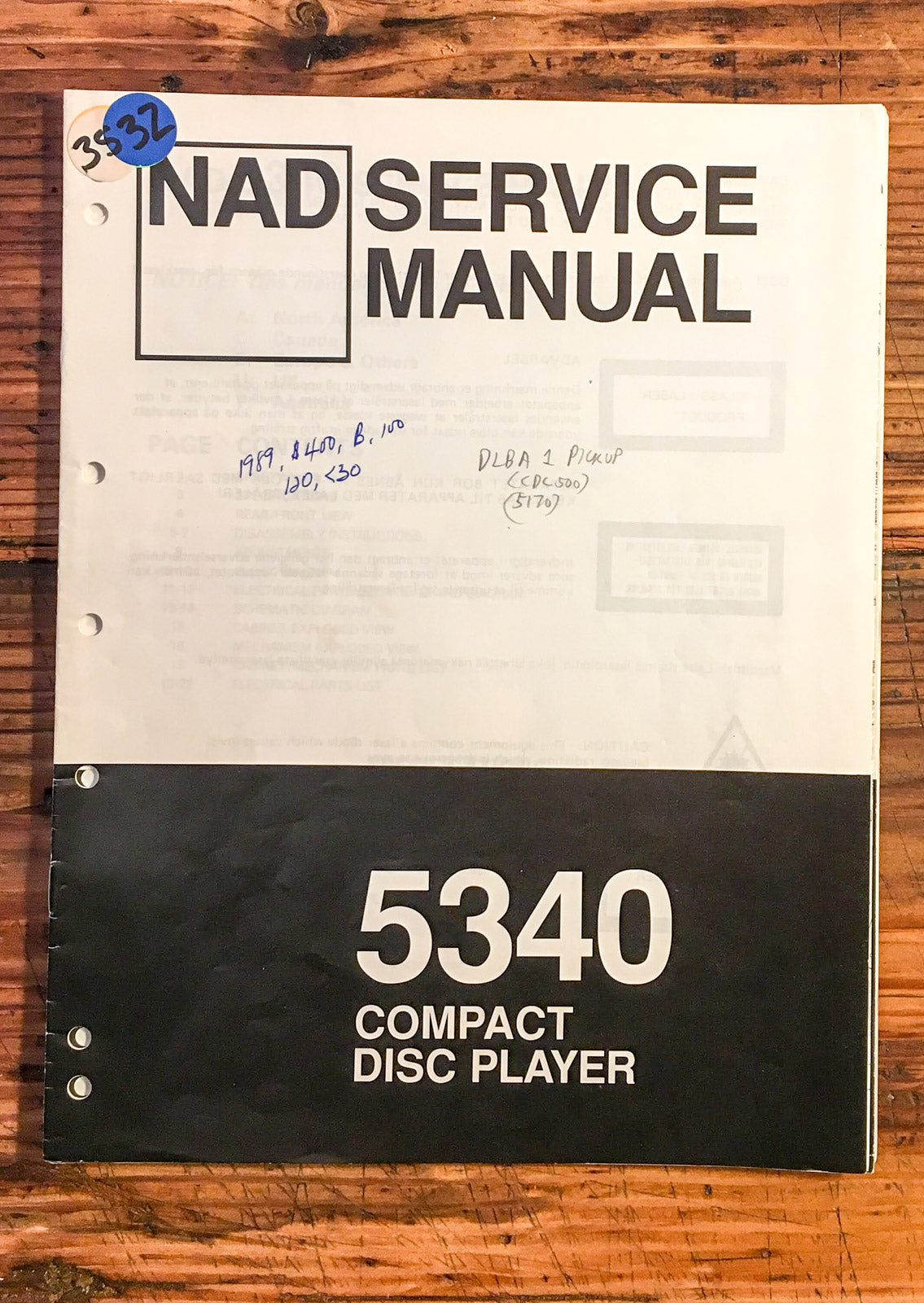 NAD Model 5340 CD Player Service Manual *Original*
