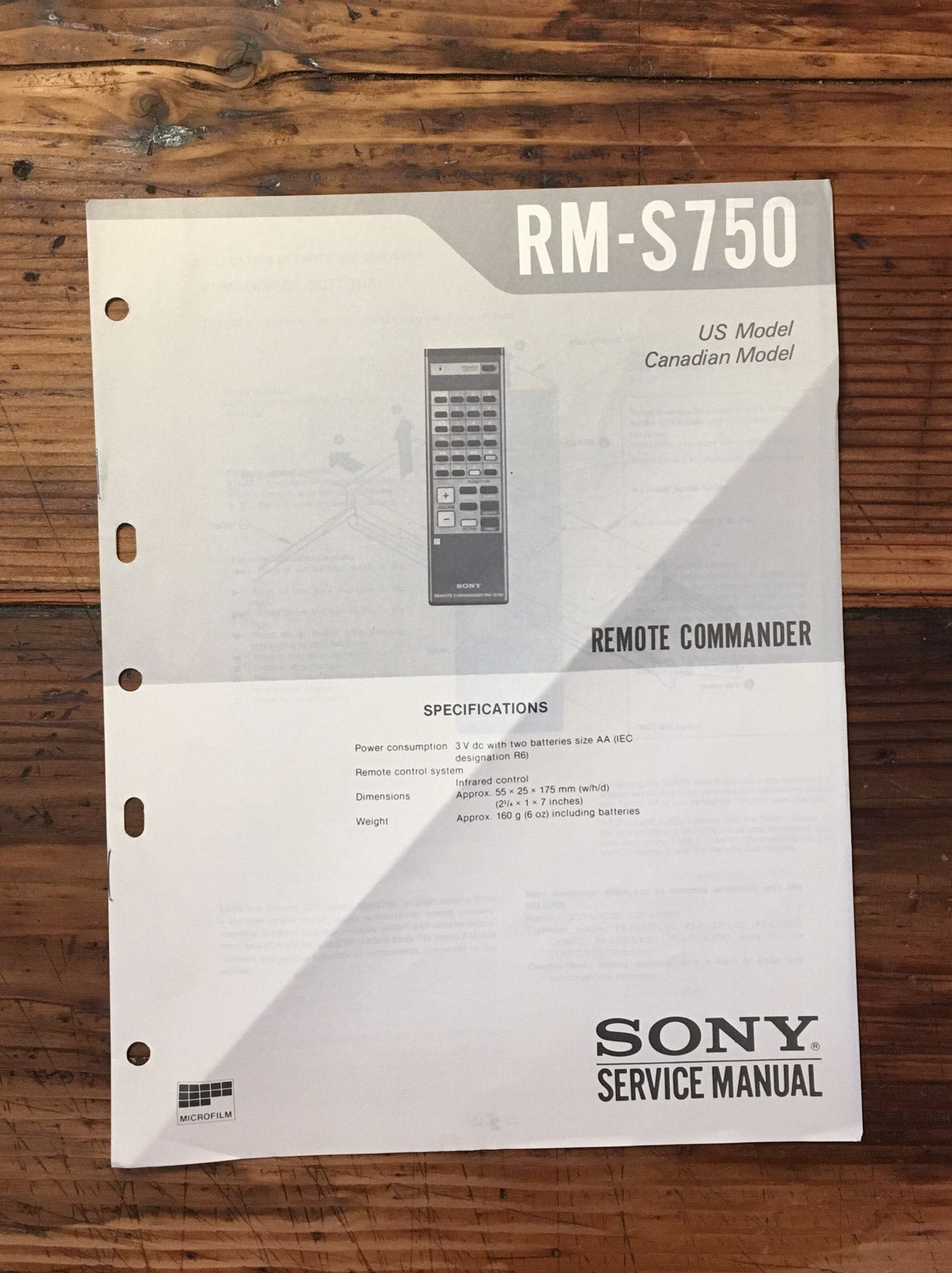 Sony RM-S750 Remote Control Unit Service Manual *Original*