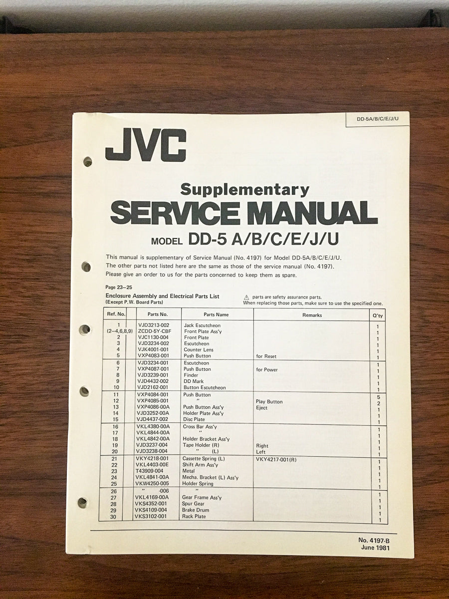 JVC DD-5 Cassette Service Manual Supplement *Original*