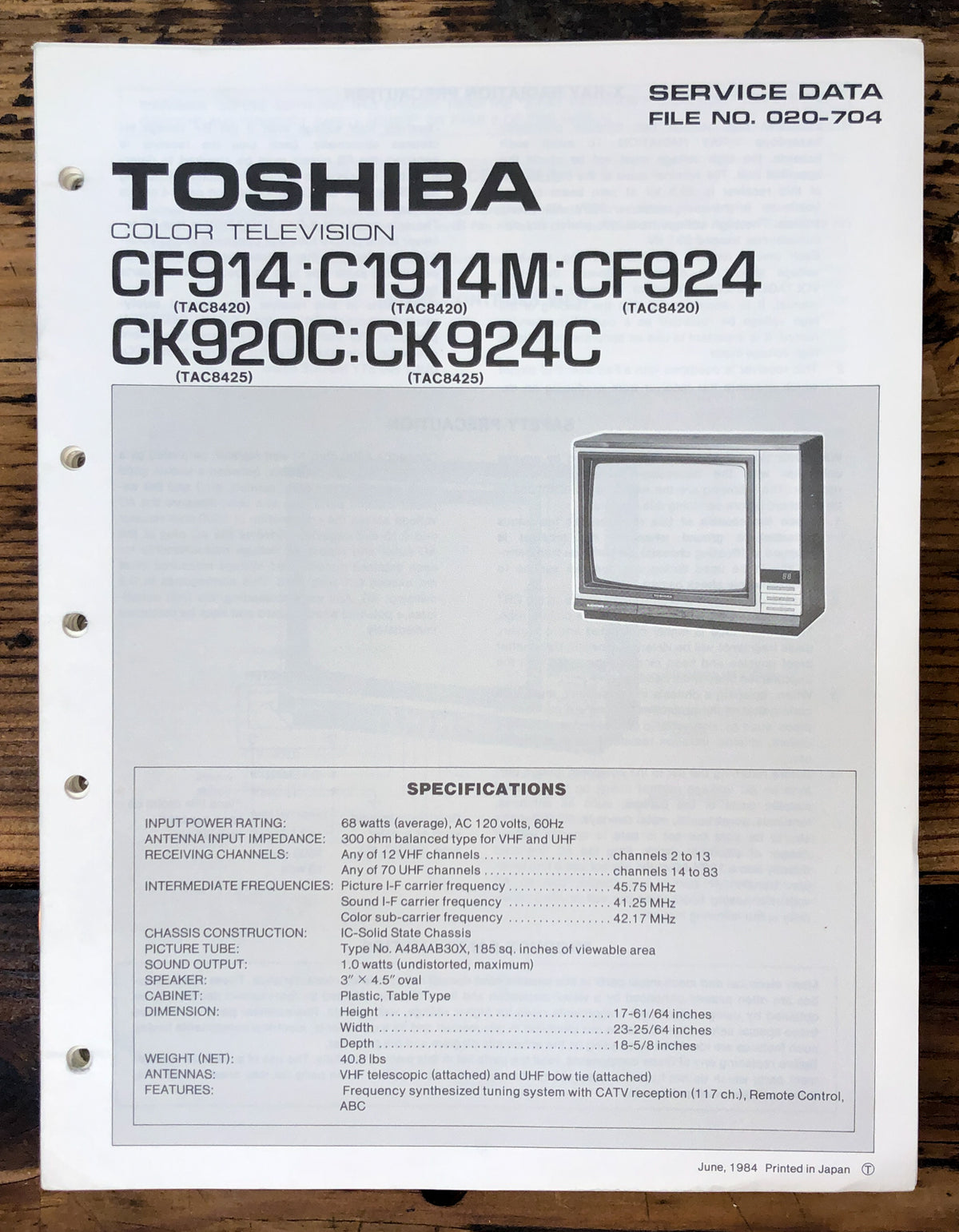 Toshiba CF914 C1914M CF924 CK920C CK924C Service Manual *Original*