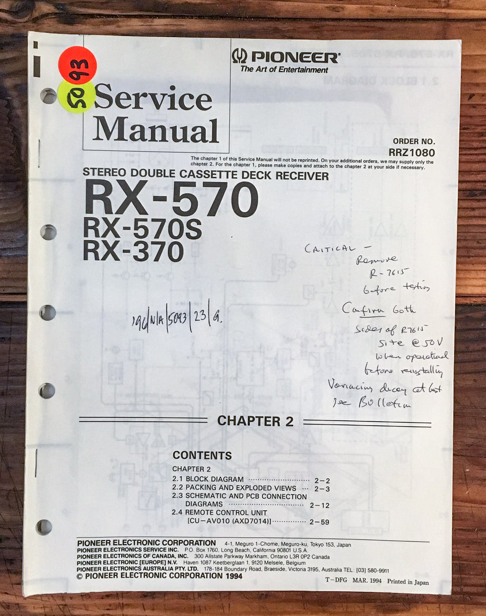 Pioneer RX570 RX570S RX370 Cassette Receiver Service Manual *Origin
