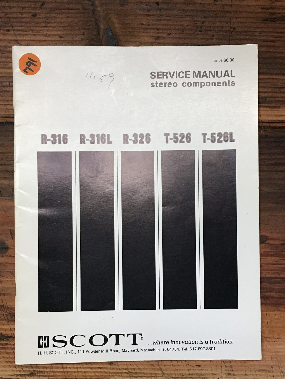 Scott R-316 -316L -326 T-526 T-526L Stereo Service Manual *Original*