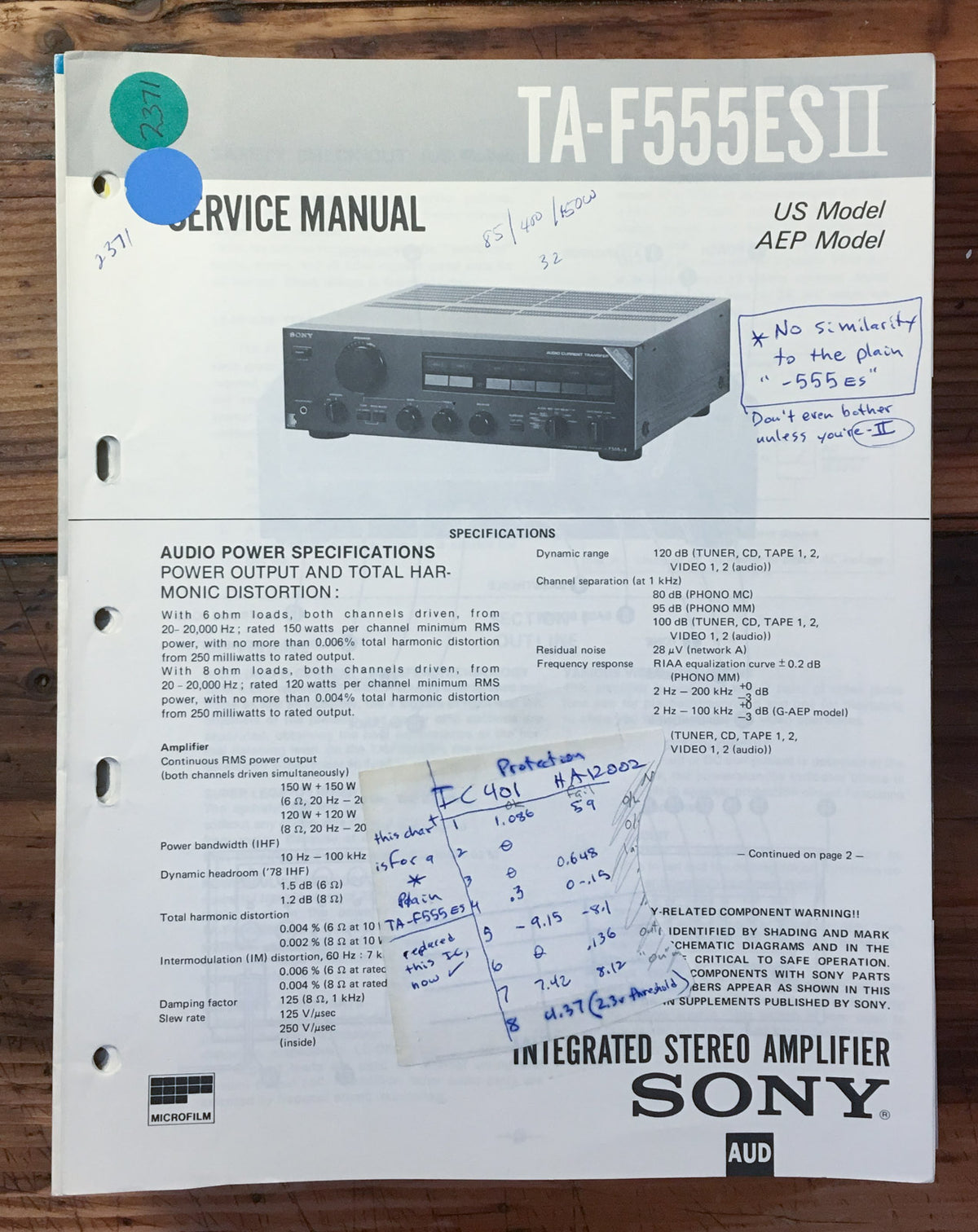 Sony TA-F555ES II Amplifier Service Manual *Original*