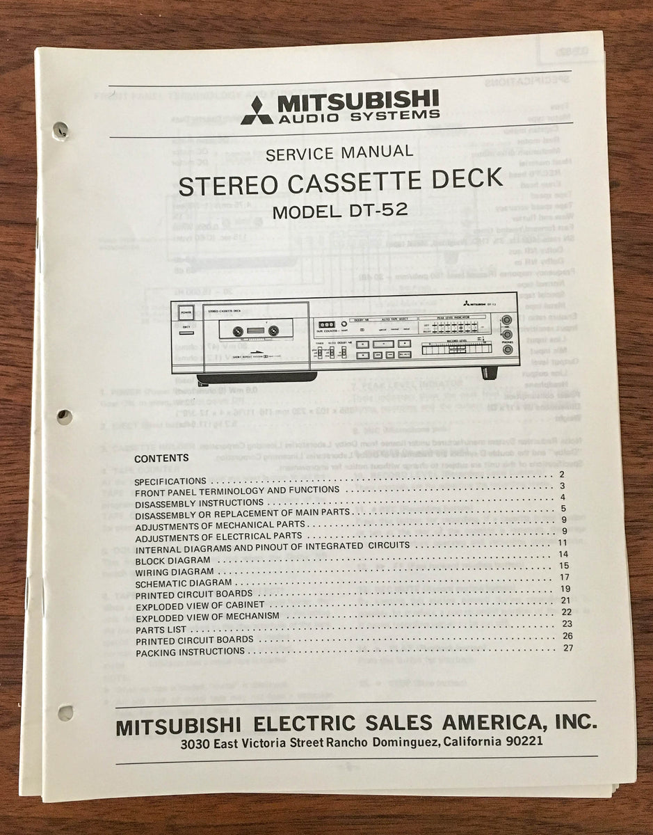 Mitsubishi DT-52 Service Manual *Original* #2 – Vintage Audio Store ...