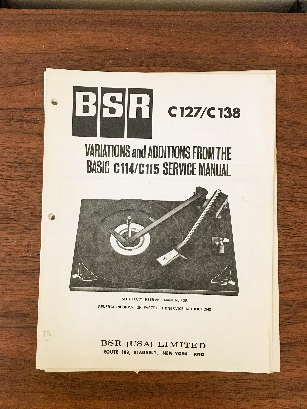 BSR C127 C-127 C-138 C138 Record Player / Turntable Service Manual *Original*