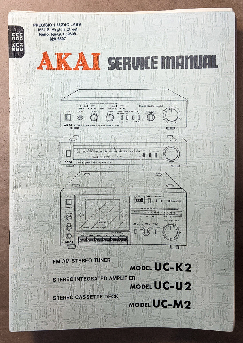 *Original* Akai UC-K2 UC-U2 UC-M2 Tuner Amplifier Cassette Service Manual