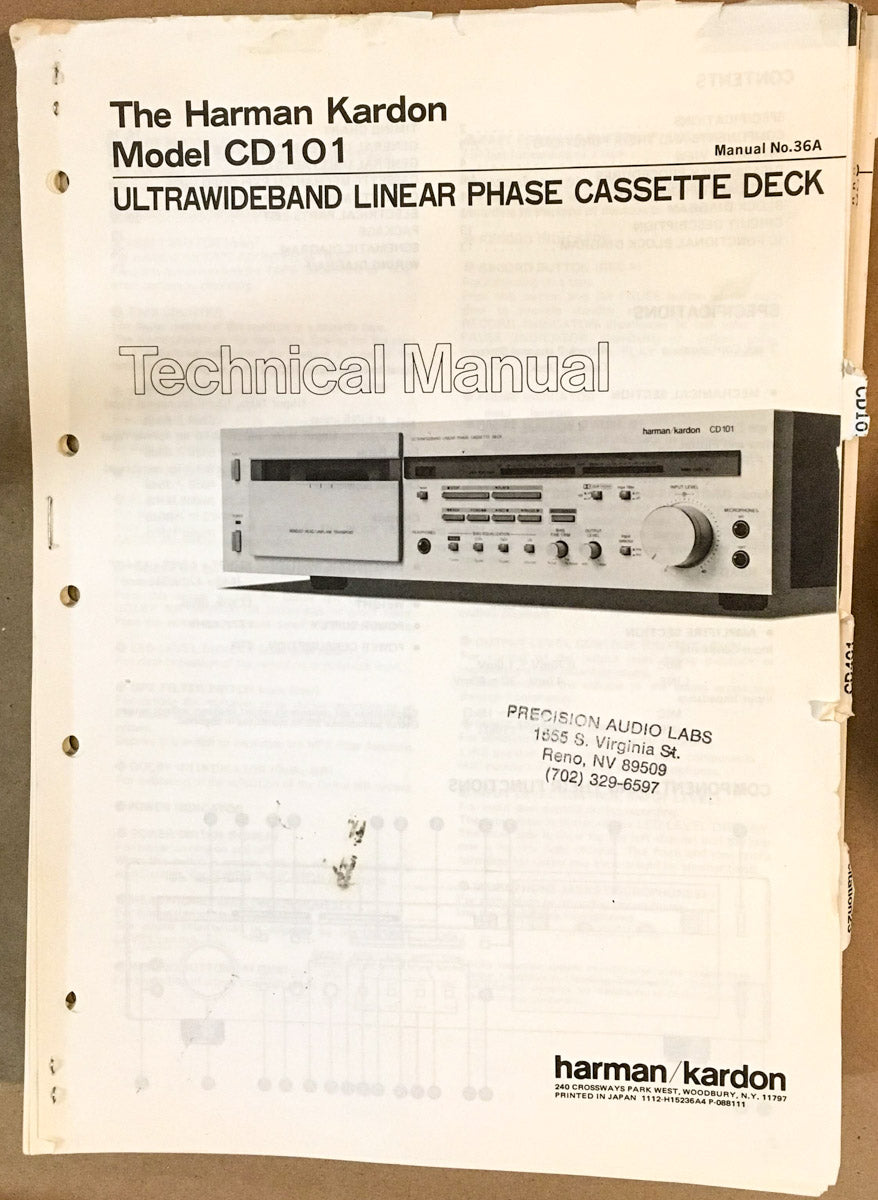 Harman Kardon CD101 Cassette Service Manual *Original*