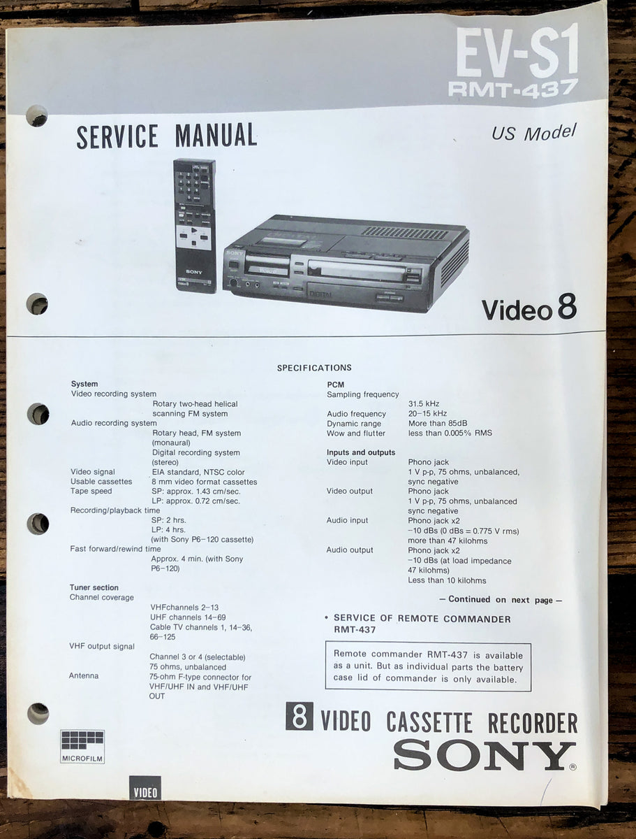 Video 8 VCR Service Manual *Original* Vintage Audio Store Vintage Service Manuals, Stereo