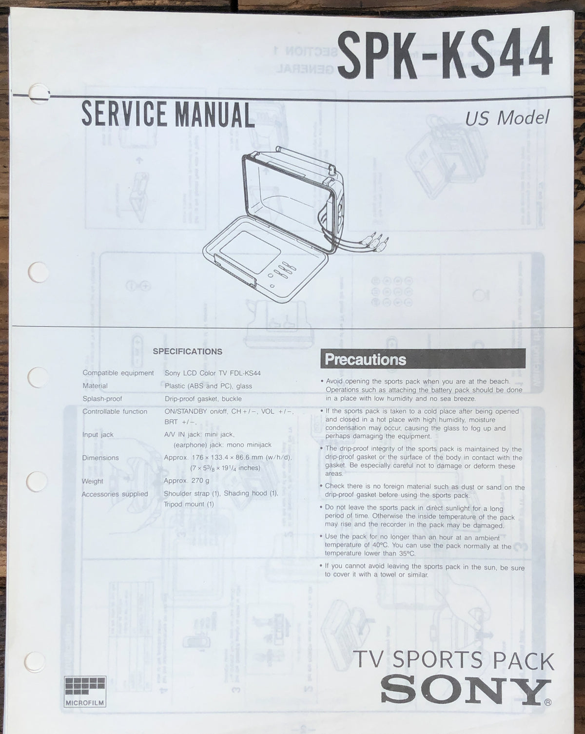 Sony SPK-KS44 TV Sports Pack Service Manual *Original*