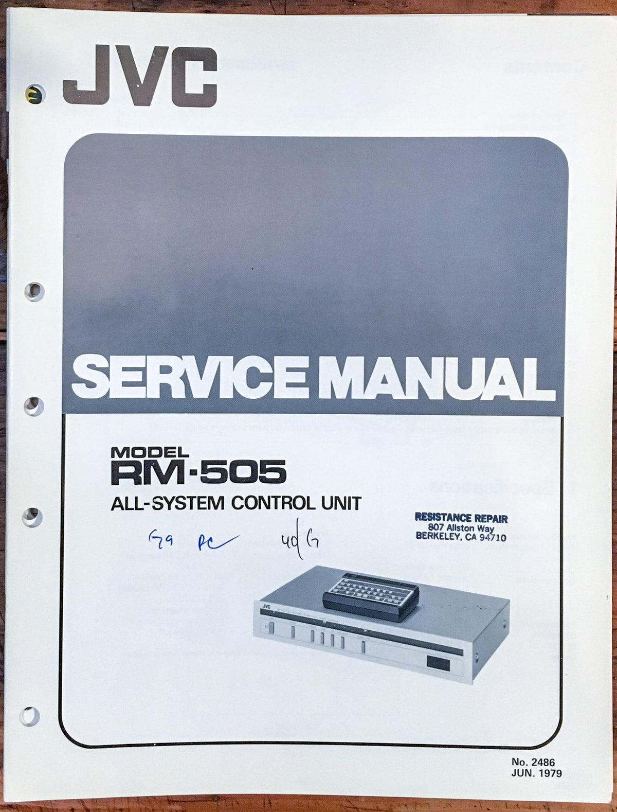 JVC RM-505 Remote Control Unit Service Manual *Original*