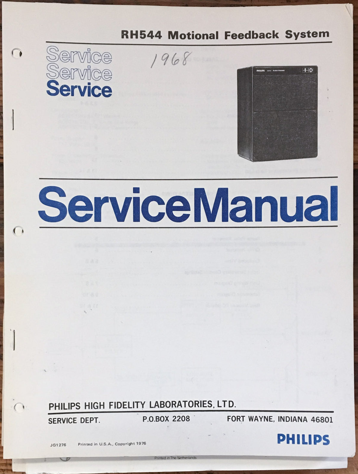 Philips RH544 RH-544 Speaker Service Manual *Original*