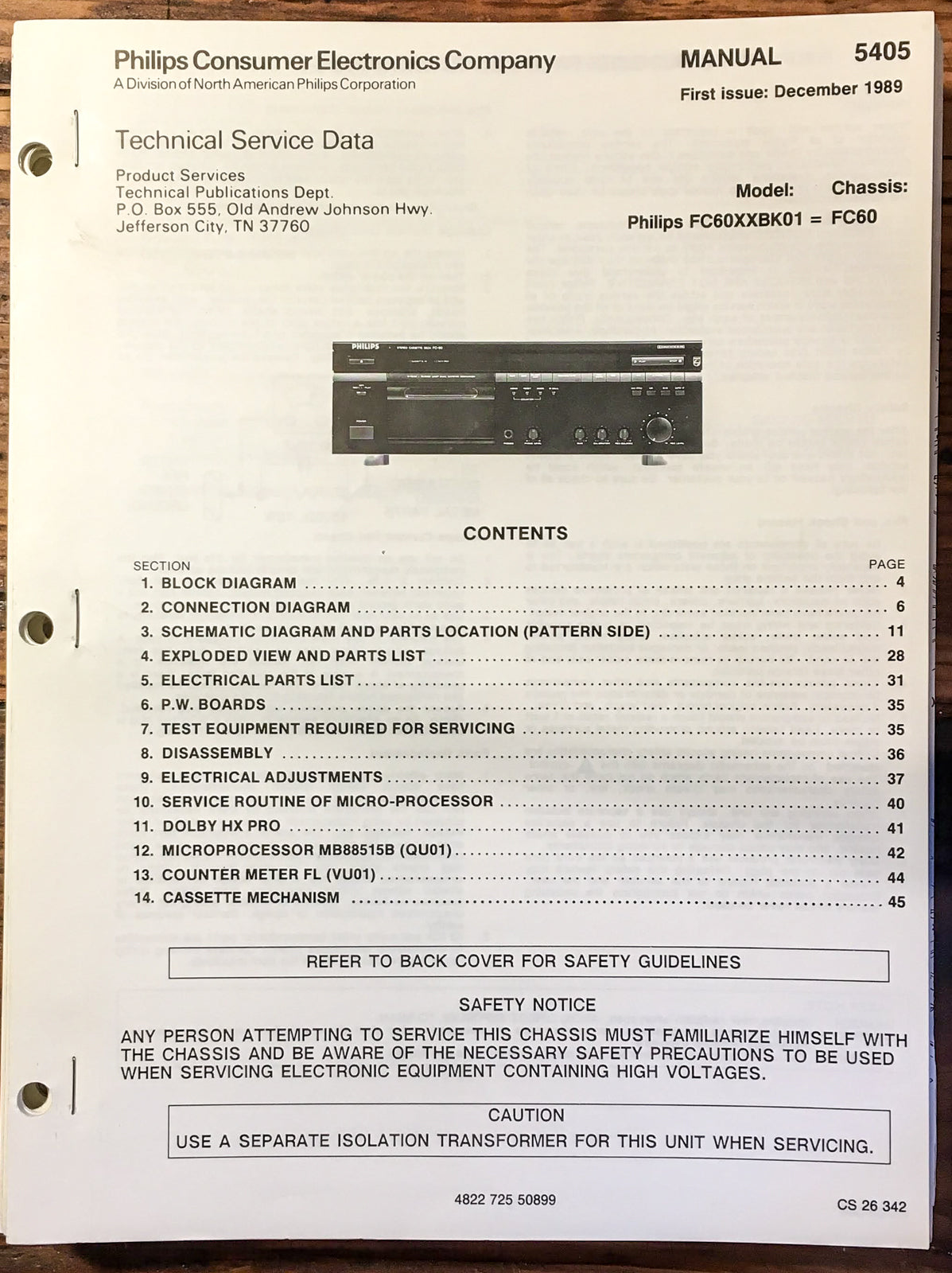 Philips FC-60 Cassette Service Manual *Original*