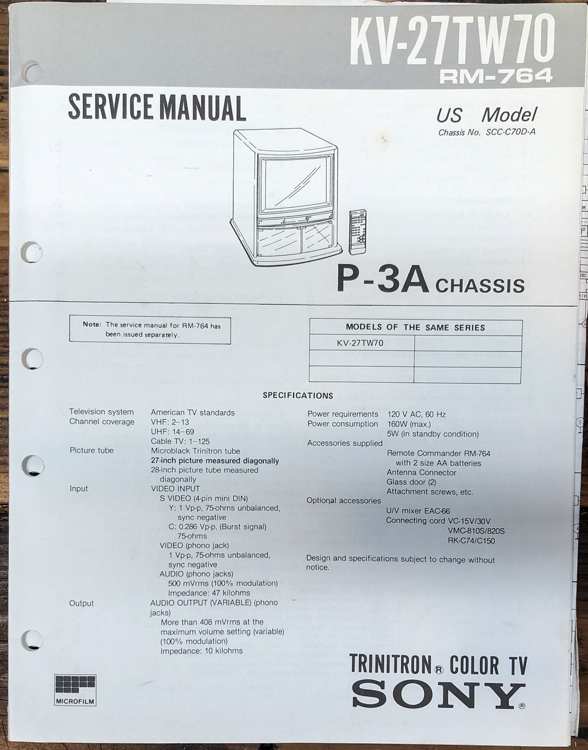 Sony KV-27TW70 TV Service Manual *Original*