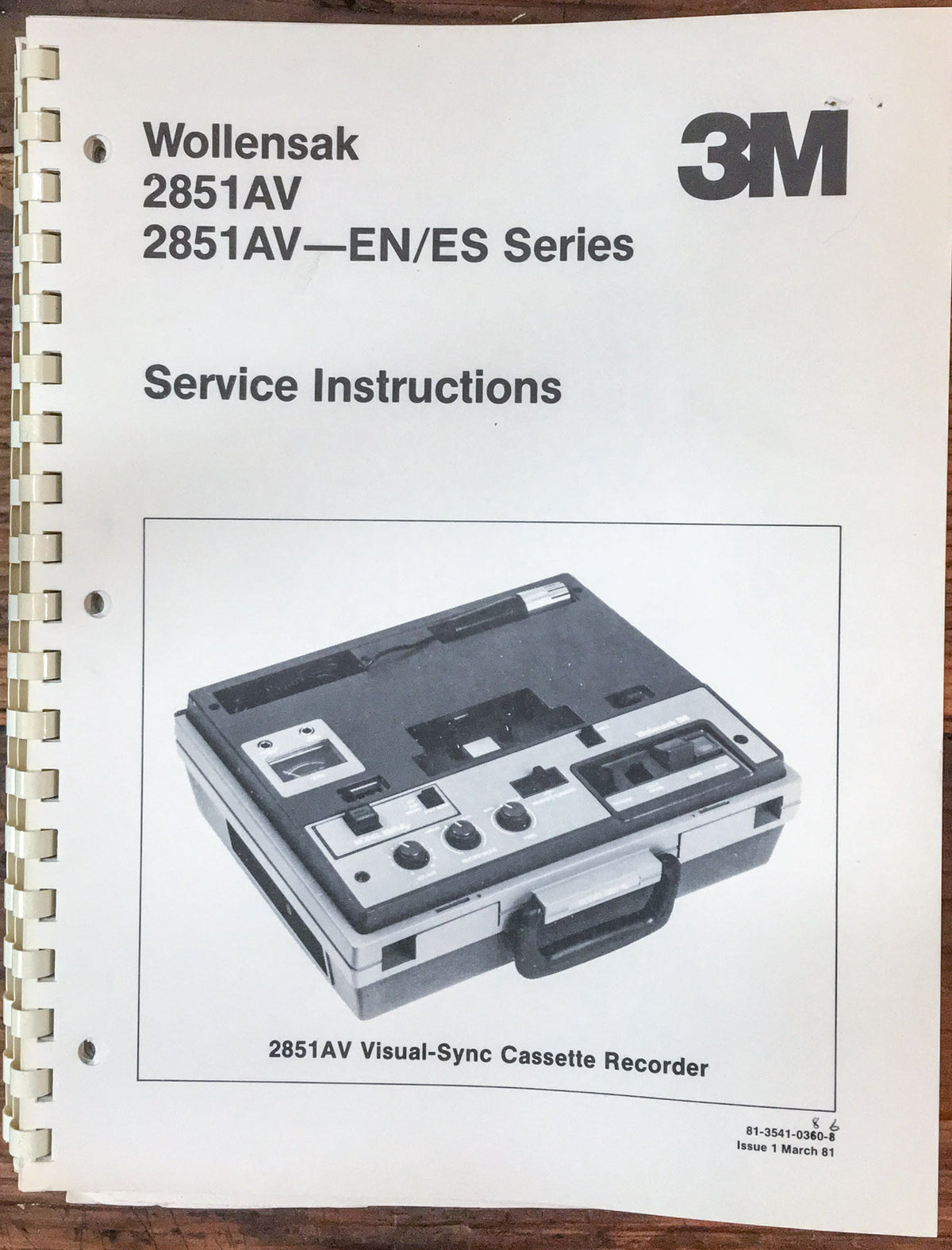 3M / Wollensak 2851AV 2851 AV EN ES Series Cassette Service Manual *Orig* #1
