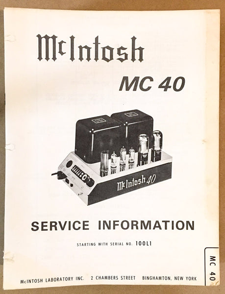 McIntosh MC40 MC-40 Tube Amplifier Service Manual *Original* #1