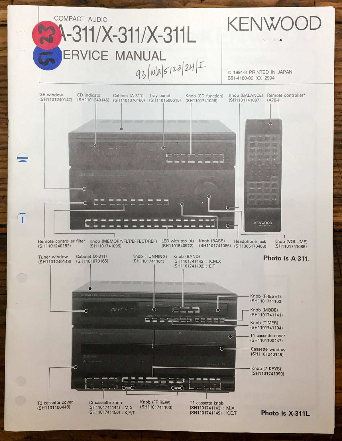 Kenwood A-311 X-311 Stereo Service Manual *Original*