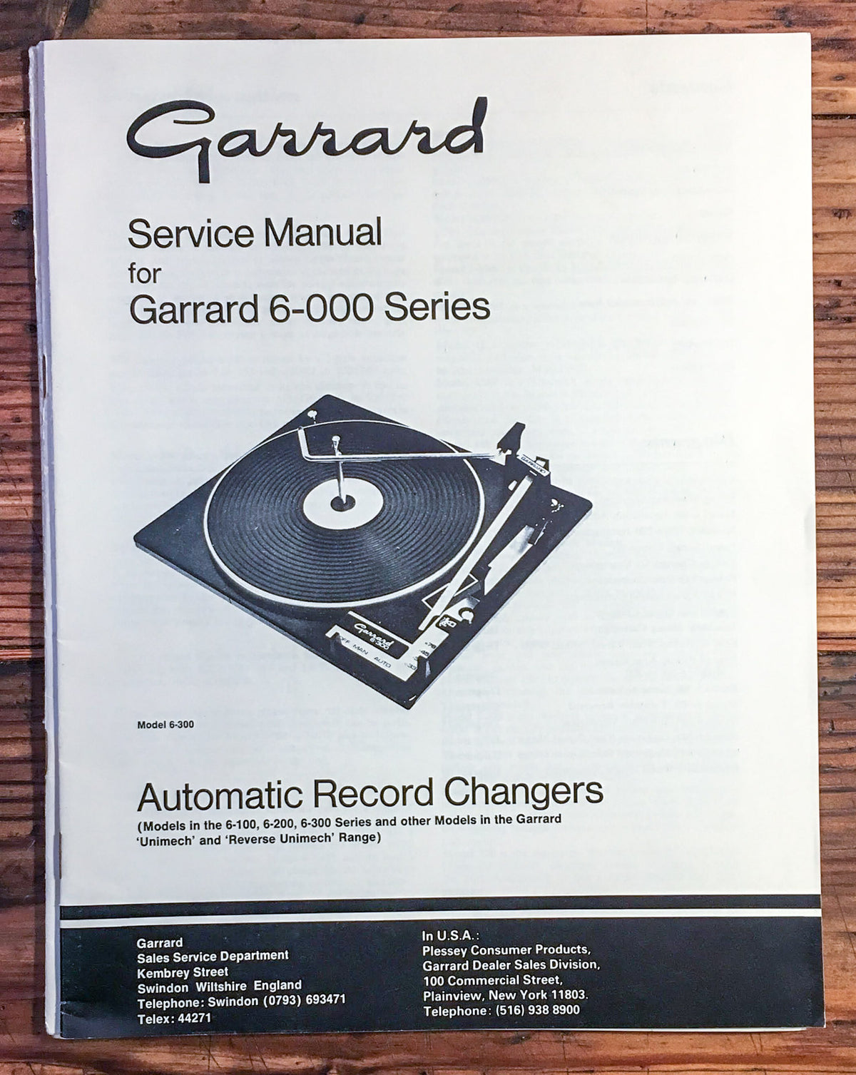 Garrard 6-000 Series Record Player Service Manual *Original*