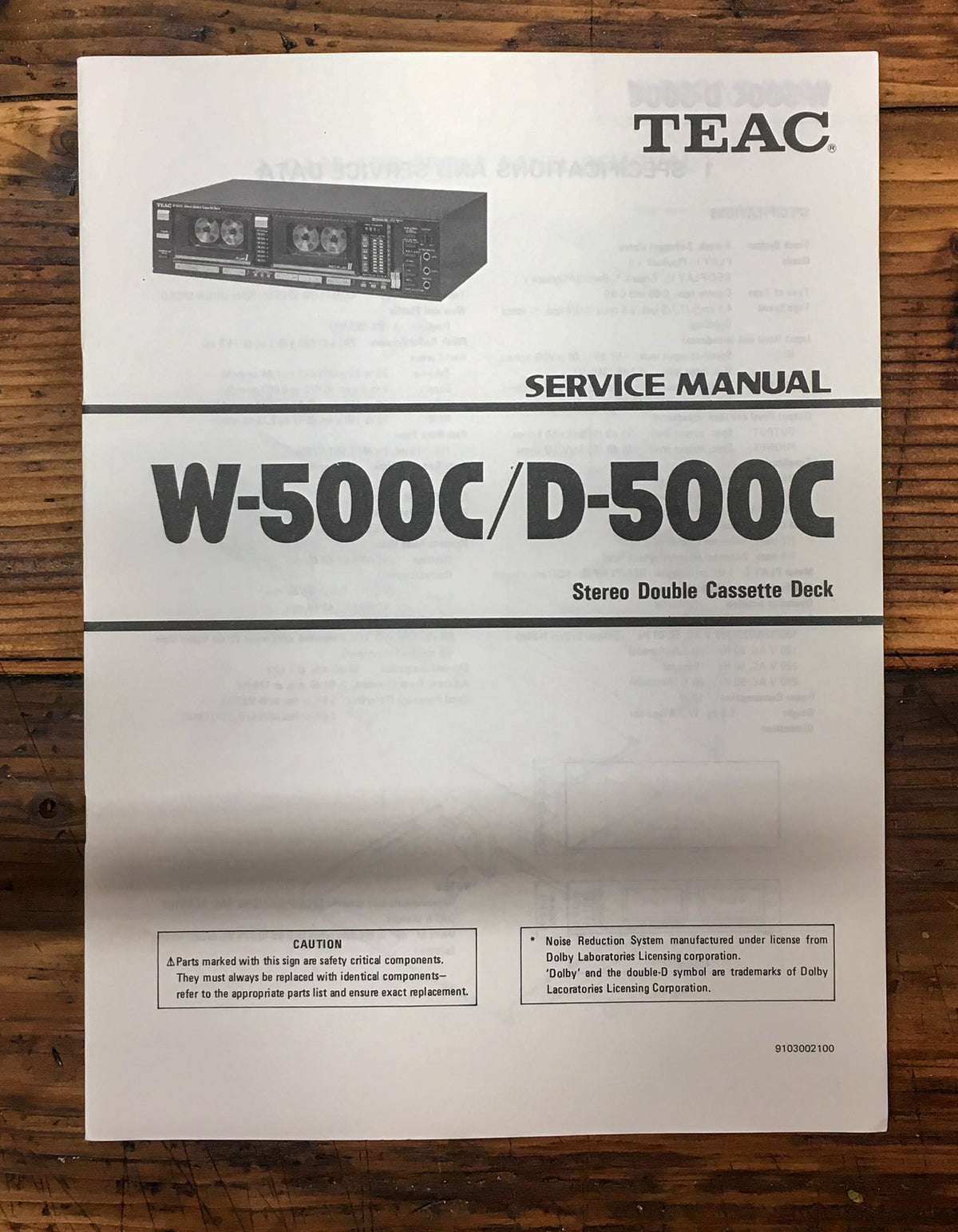 Teac W-500C D-500C Cassette Deck Service Manual *Original*
