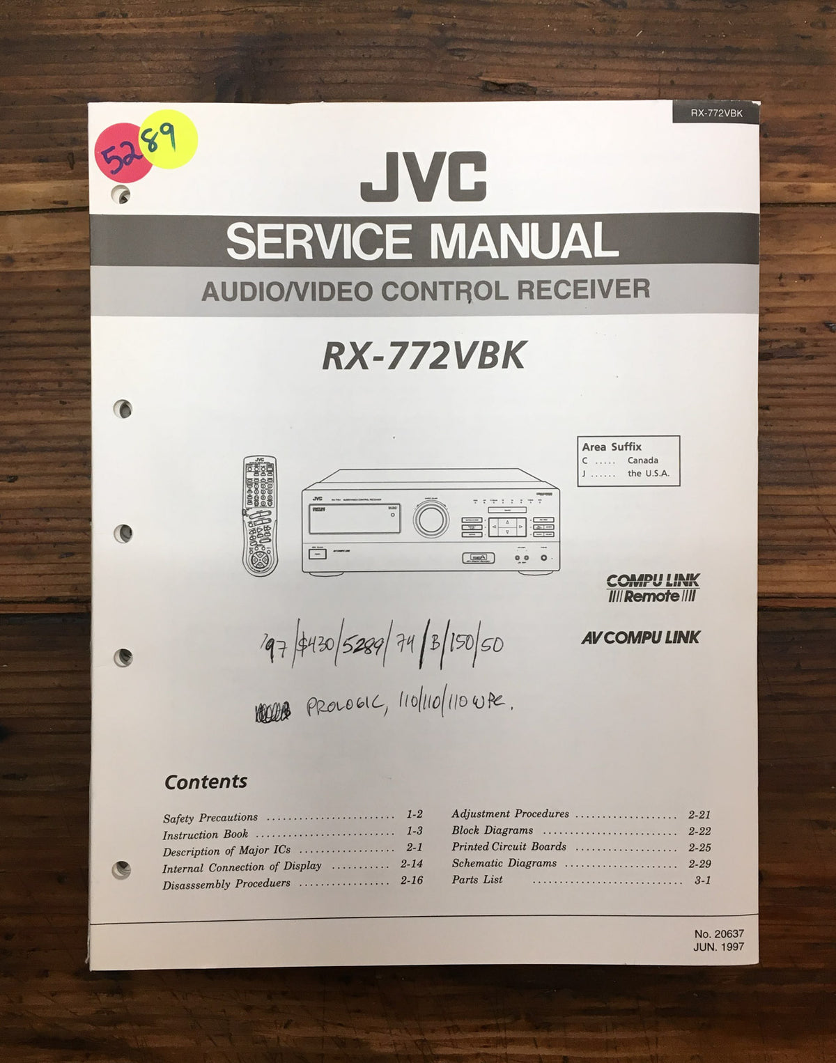 JVC RX-772 RX-772VBK Receiver Service Manual *Original*