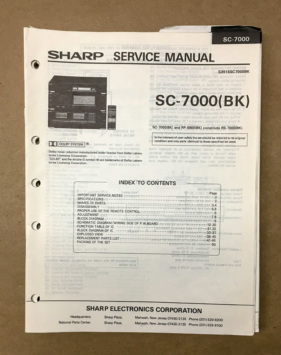 Sharp SC-7000 Radio / Stereo Service Manual *Original*