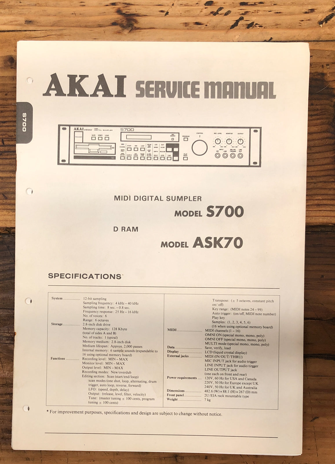 Akai S700 ASK70 Sampler Service Manual *Original*