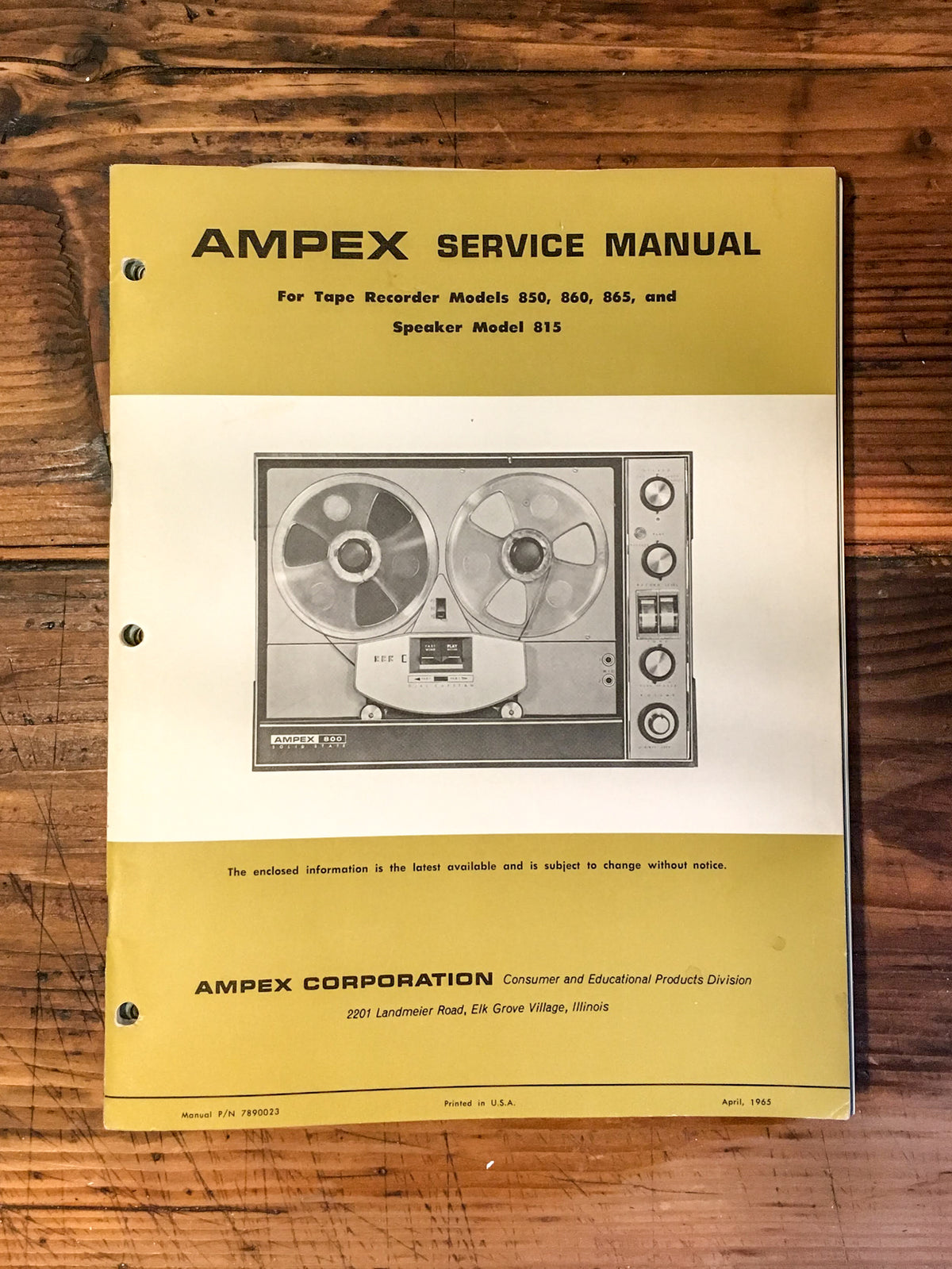 Ampex Model 850 860 865 815 Reel to Reel Service Manual *Original*