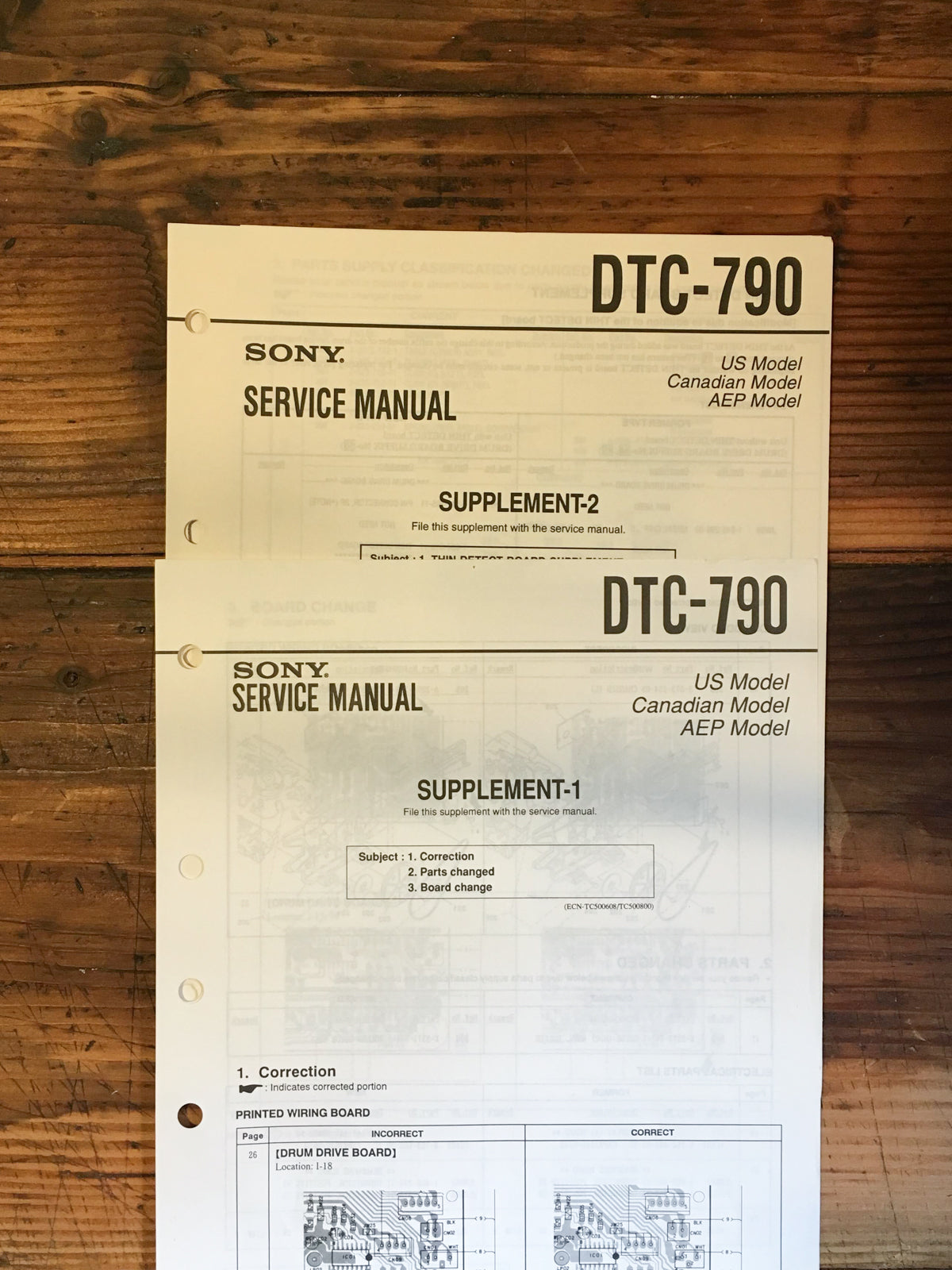 Sony DTC-790 DAT Deck Service Manual Supplement 1 2 *Original*