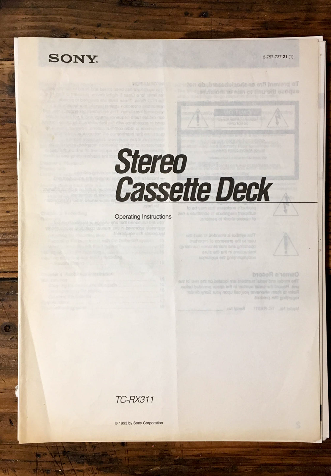 Sony TC-RX311 Cassette User / Owner Manual *Original*