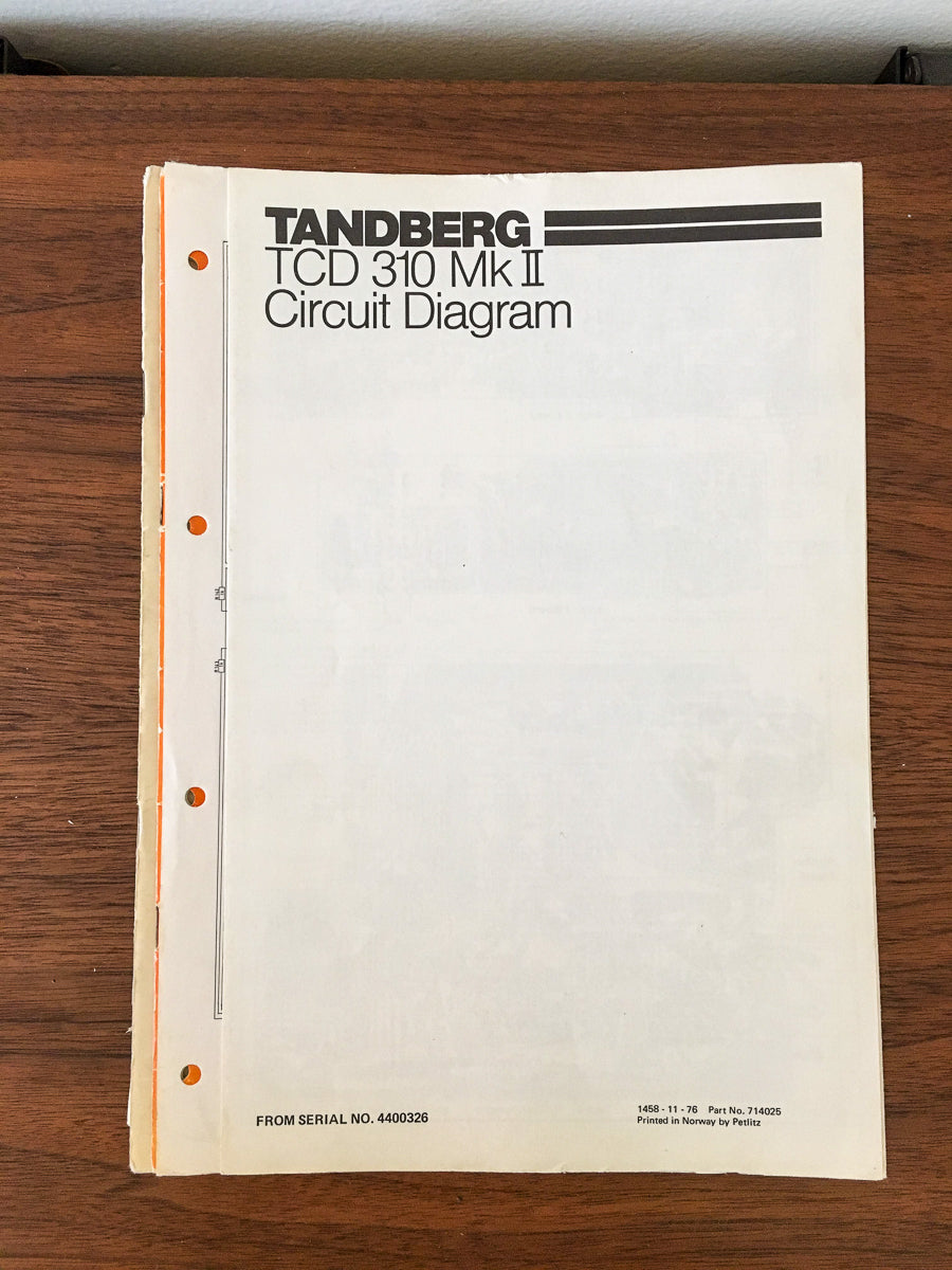 Tandberg TCD 310 MK II Cassette Circuit Diagram Manual *Original*