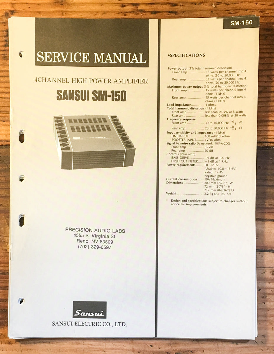 Car Amplifier Service Manual *Original* Vintage Audio Store Vintage