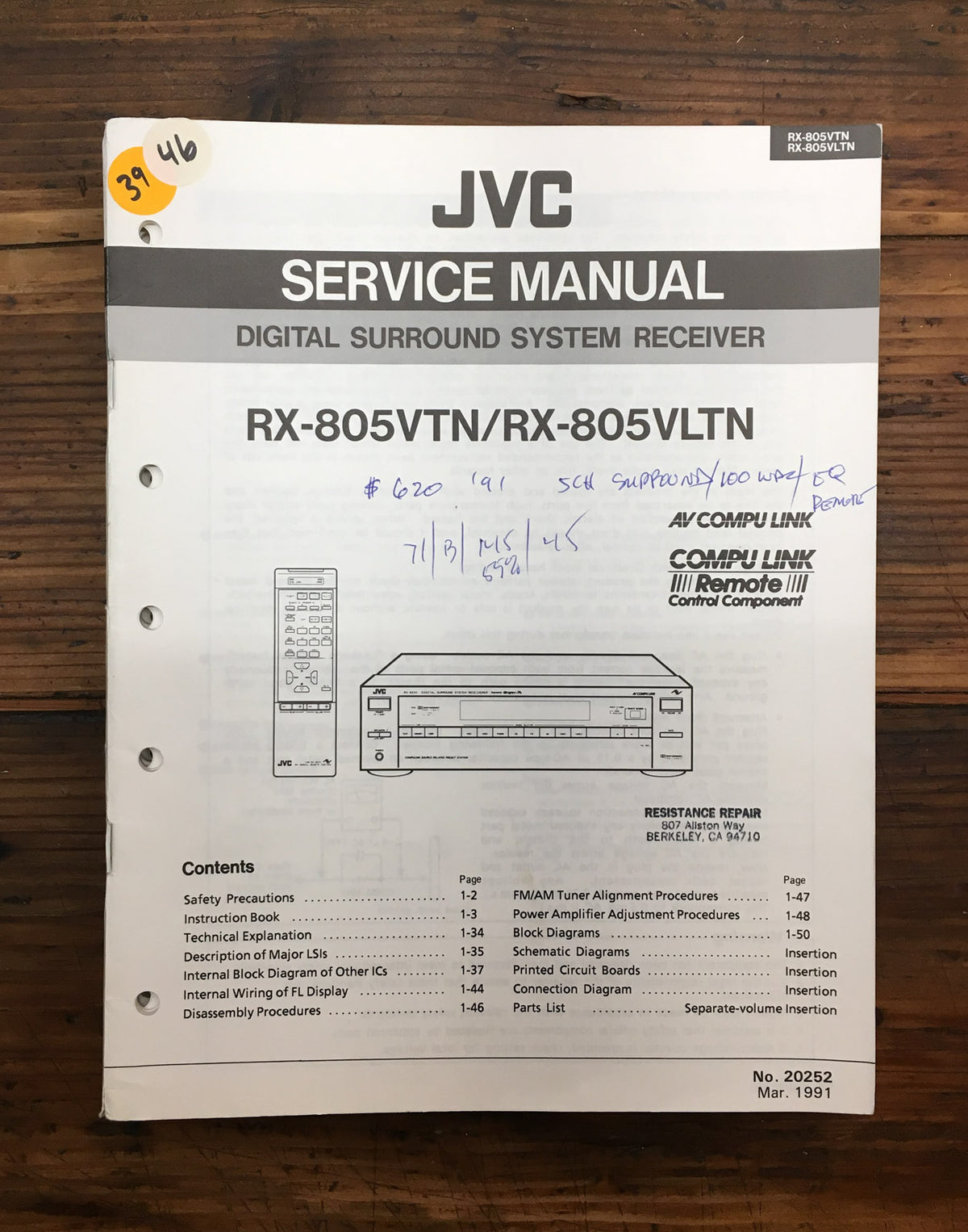 JVC RX-805 VTN VLTN Receiver Service Manual *Original*