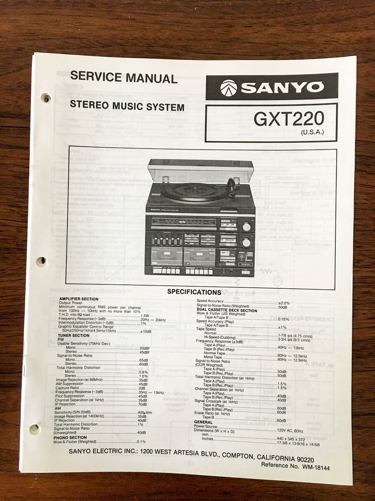 Sanyo GXT 220 Stereo Music System Service Manual *Original* #1