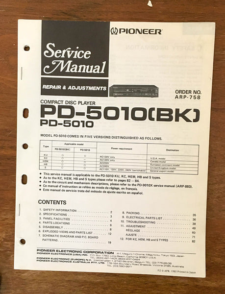 Pioneer PD-5010 CD Player Service Manual Notice *Original*