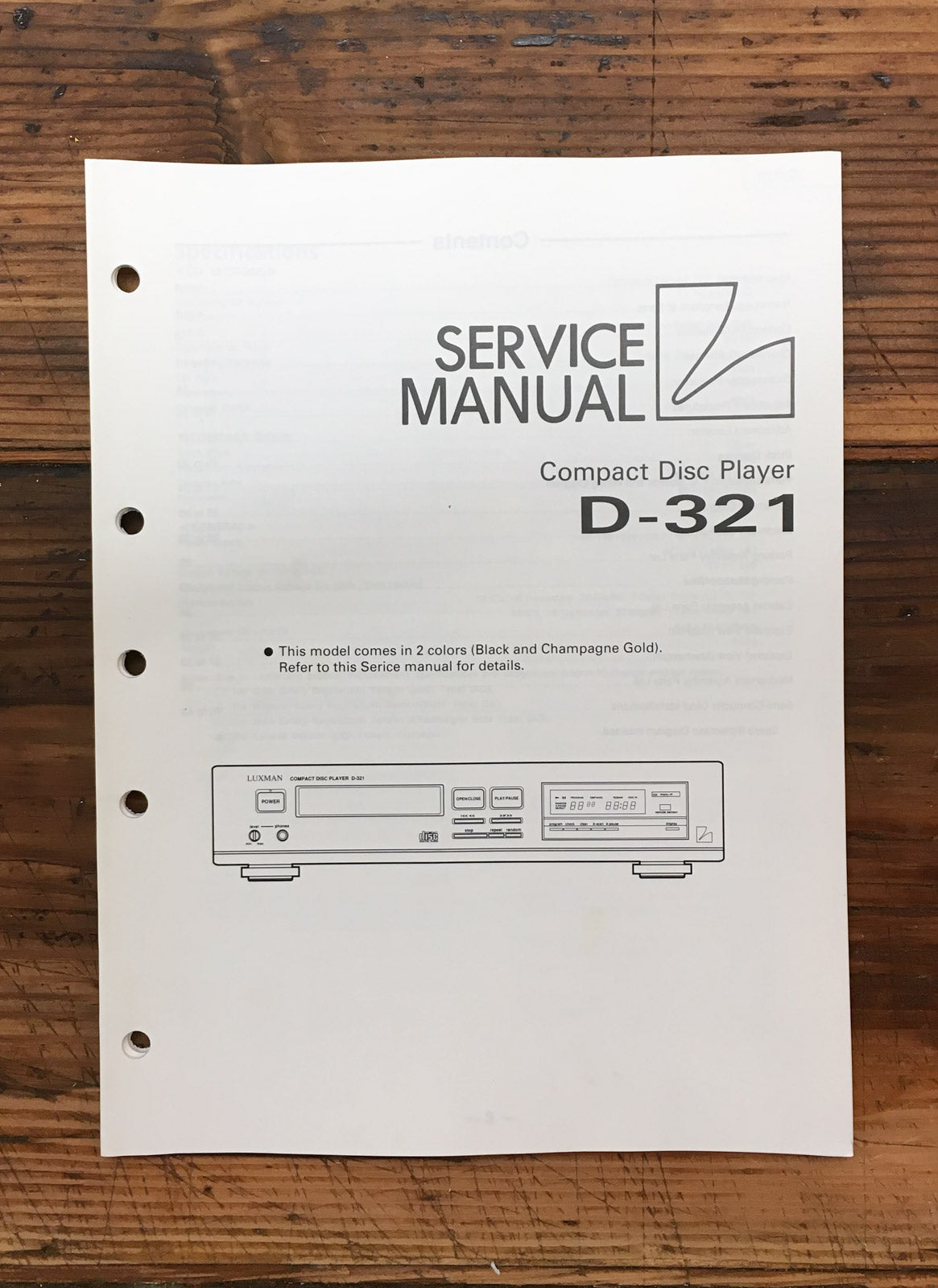 Luxman D-321 CD Player Service Manual *Original*