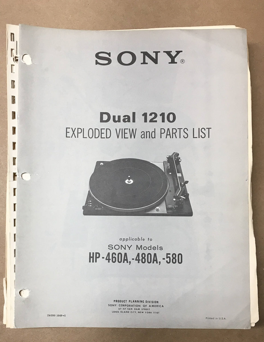 Dual 1210 / Sony HP-460A HP-480A HP-580 Turntable Service Manual *Original*
