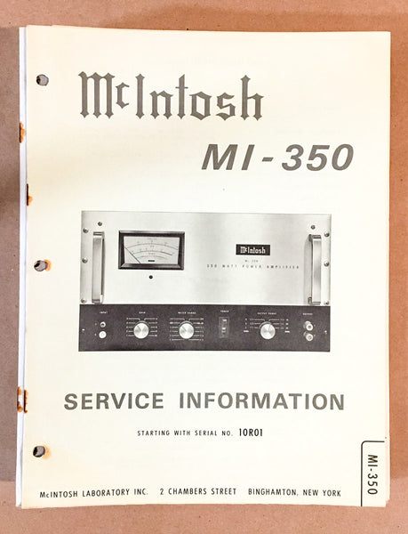 McIntosh MI-350 MI350 Amplifier Service Manual *Original*