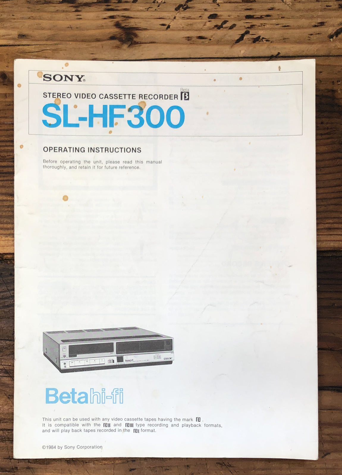 Sony SL-HF300 VCR Owners / User Manual *Original*