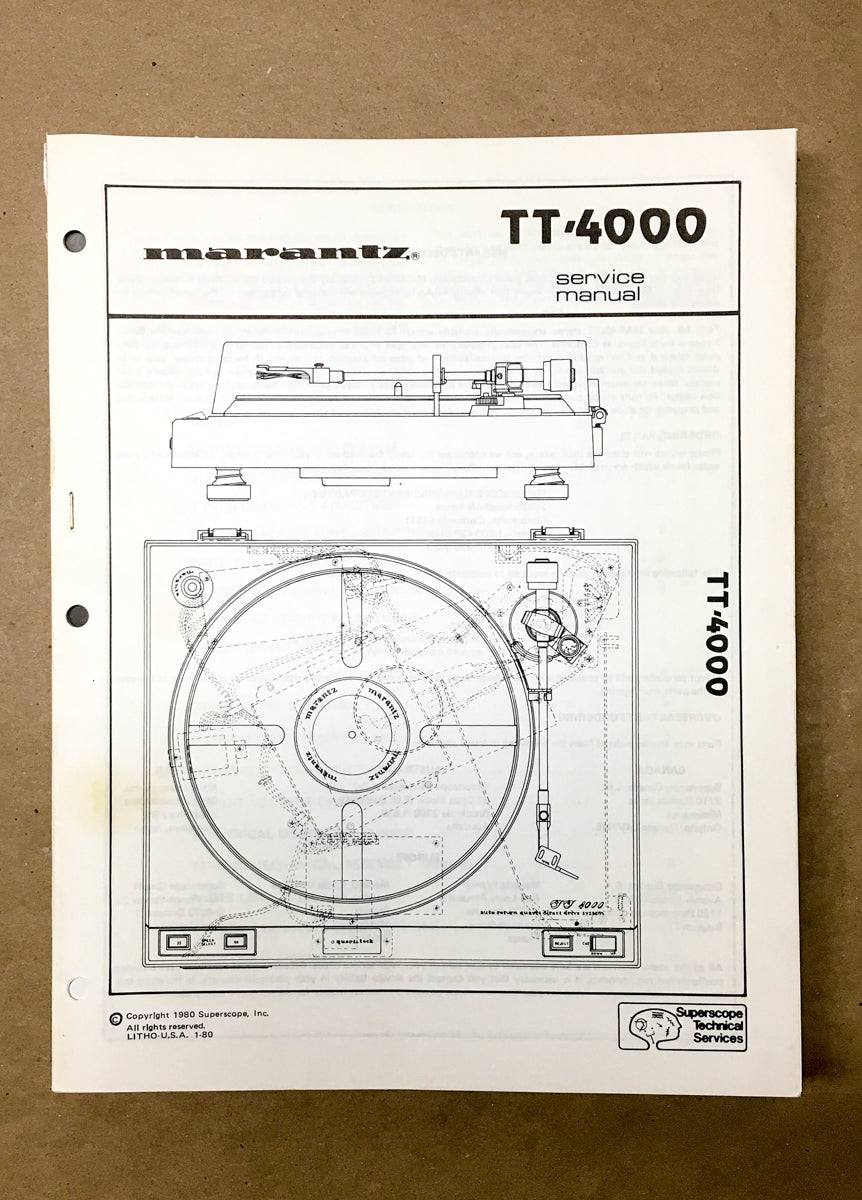 Marantz TT4000 TT-4000 Turntable Service Manual *Original* #2