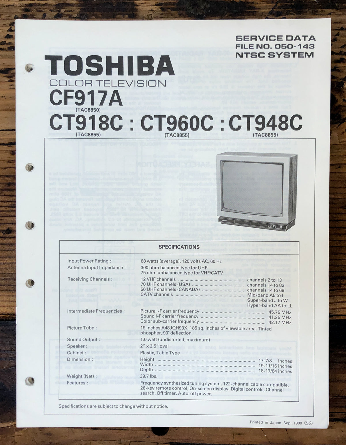 Toshiba CF917A CT918C CT960C CT948C Service Manual *Original*