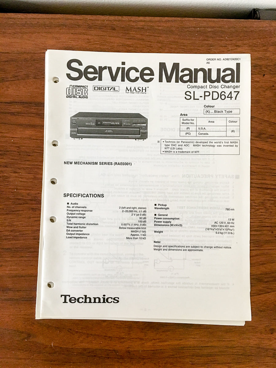 Technics SL-PD647 CD Player Service Manual *Original*